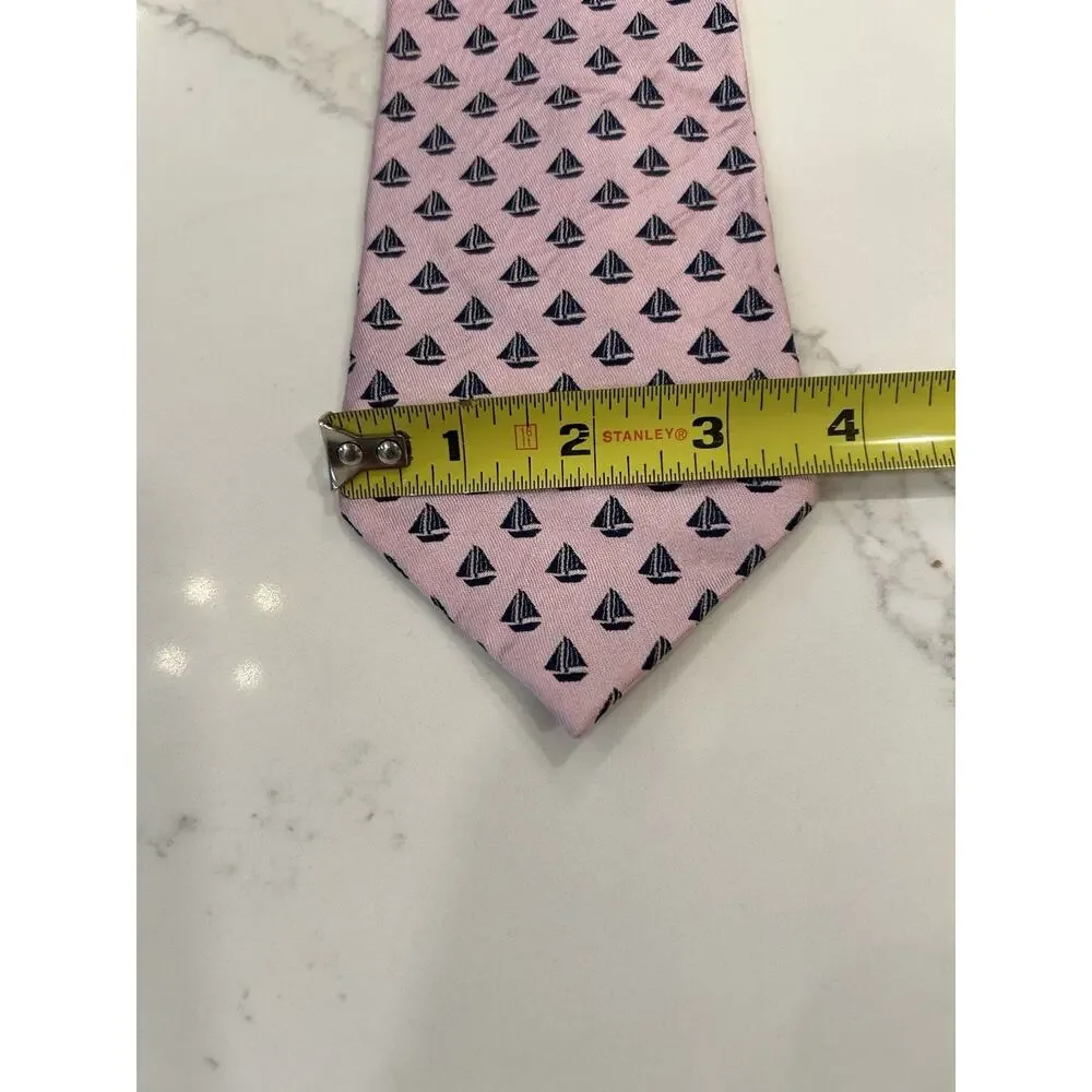 Jos A. Bank Men’s Tie Pink Sailboat ship Print 100% Silk Nautical 3.5” Necktie